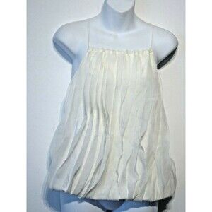 T - Bags Los Angeles White Raw Edge Bubble Drawstring Neck Swing Top Sz S